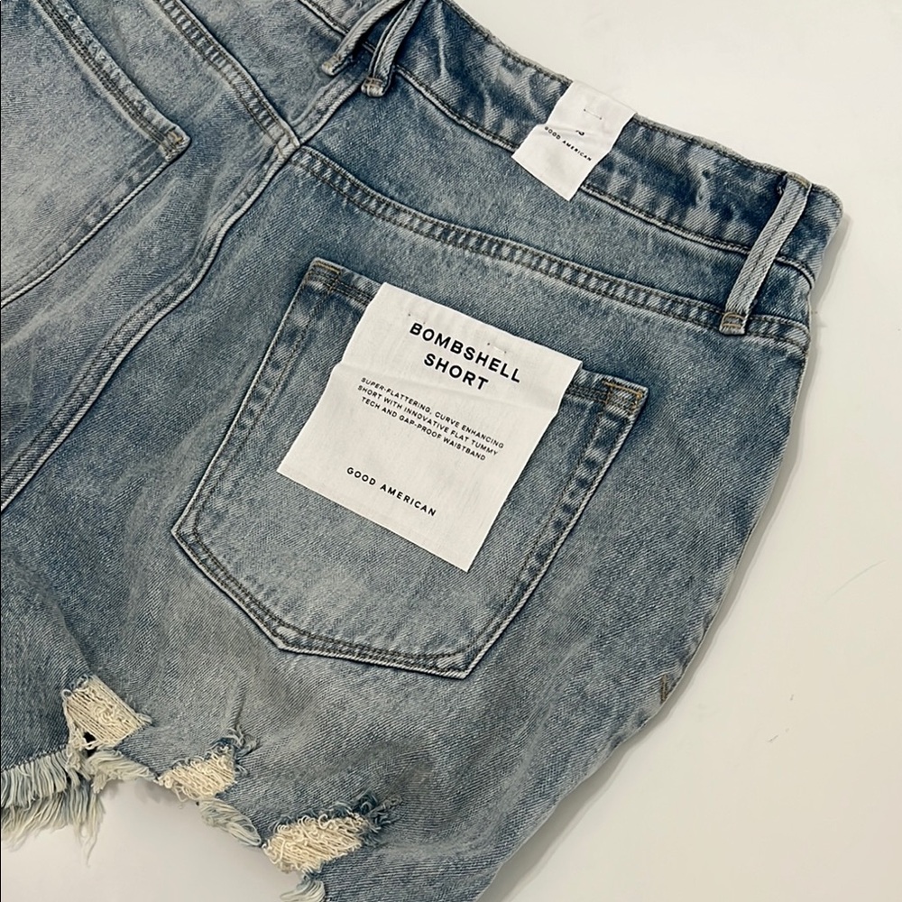 Good American Light Blue Bombshell Jean Shorts